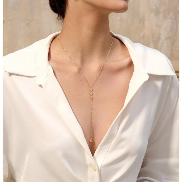 Women 14k Gold Plated Heart Pearl Teardrop Pendant Necklace Simple Gold Drop - Picture 3 of 8